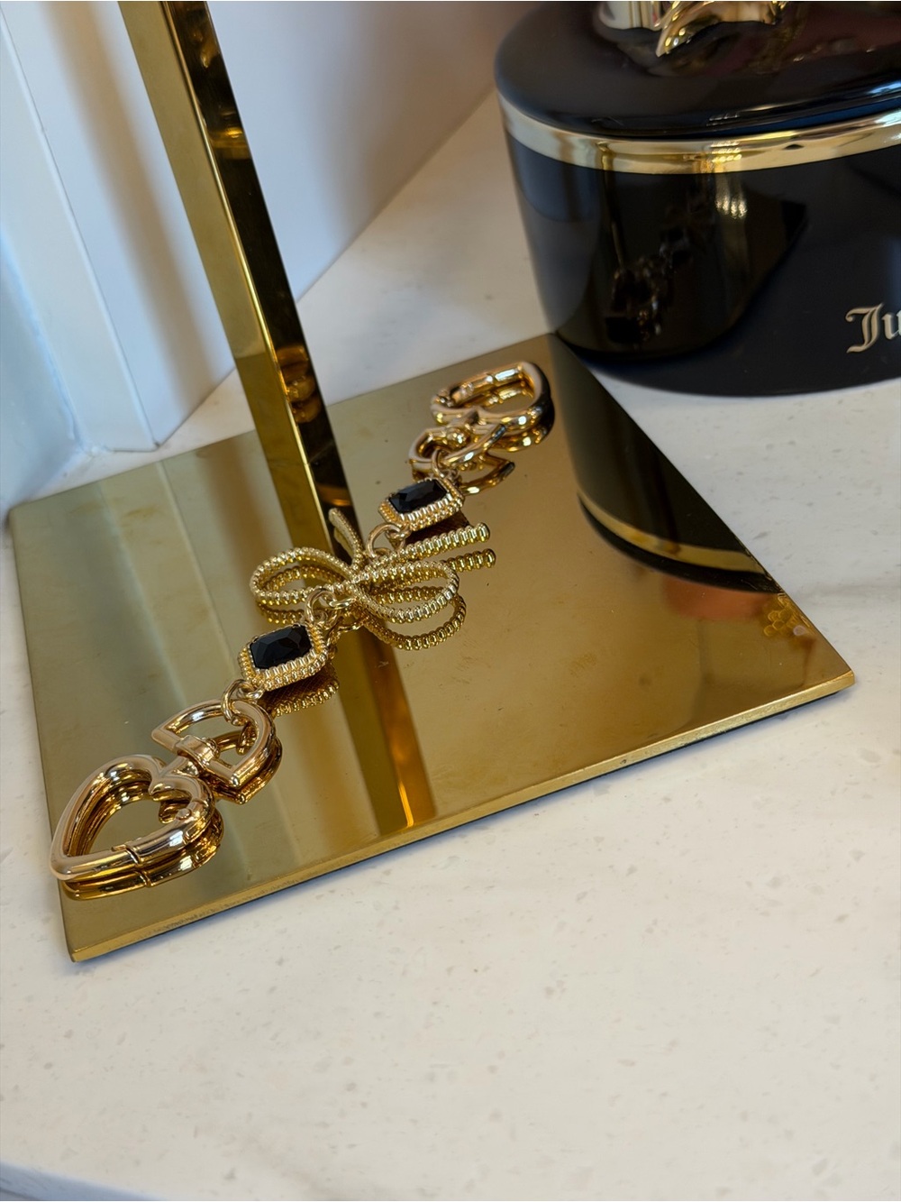 Gold-Tone Link Bag extender bag jewelry with Black Accents